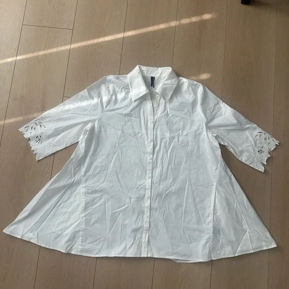 STELLA CARAKASI White Blouse with Lace Detail - Size XL - Picture 3 of 4